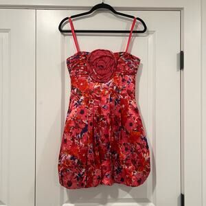 BCBG Generation Women's Mini‎ Dress Red Pink Floral with Rose Size 4